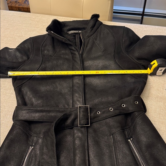 Andrew Marc- Women's Black Shearling Leather Belted Coat/EUC/Size S - Picture 15 of 15
